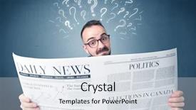  Presentation with swot analysis question mark word - PPT theme having young confused businessman reading daily background and a  colored foreground