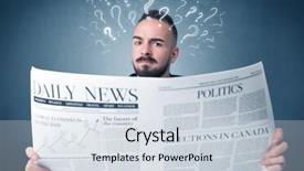  Presentation with question marks - Cool new PPT layouts with young confused businessman reading daily backdrop and a sky blue colored foreground