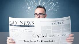  Presentation with question marks - Presentation design having young confused businessman reading daily background and a sky blue colored foreground