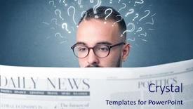  Presentation with travel daily itinerary - PPT layouts consisting of young confused businessman reading daily background and a  colored foreground