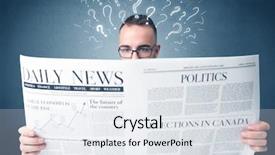  Presentation with question marks - Presentation design consisting of young confused businessman reading daily background and a  colored foreground