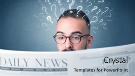  Presentation with travel daily itinerary - Colorful slide deck enhanced with young confused businessman reading daily backdrop and a  colored foreground