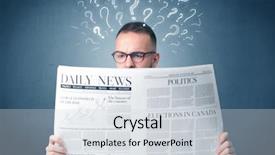  Presentation with question marks - PPT theme consisting of young confused businessman reading daily background and a  colored foreground