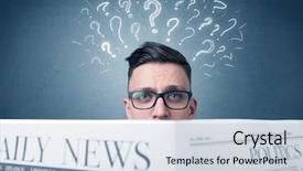  Presentation with question marks - PPT theme having young confused businessman reading daily background and a  colored foreground