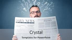  Presentation with question marks - Slide set enhanced with young confused businessman reading daily background and a lemonade colored foreground