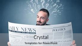  Presentation with question marks - Colorful slide set enhanced with young confused businessman reading daily backdrop and a  colored foreground