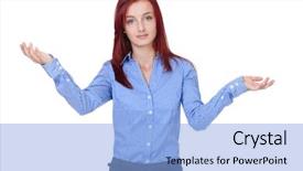  Presentation with lost - Colorful PPT theme enhanced with young confused lost businesswoman holds backdrop and a light blue colored foreground