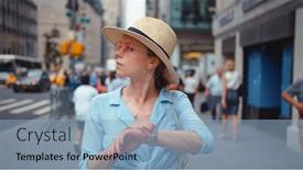  Presentation with new york - Cool new presentation design with young-confused-woman backdrop and a light blue colored foreground