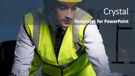  Presentation with project - PPT theme featuring young-construction-architect-working background and a  colored foreground