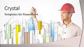  Presentation with construction red - Cool new PPT theme with young construction site worker backdrop and a white colored foreground