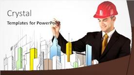  Presentation with construction red - Colorful slide deck enhanced with pen in his hand backdrop and a white colored foreground