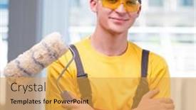  Presentation with construction - PPT theme enhanced with young-construction-worker-in-yellow background and a yellow colored foreground