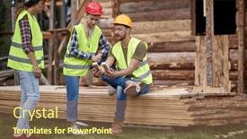  Presentation with construct - Presentation design consisting of young-construction-workers-working background and a  colored foreground