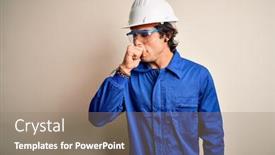  Presentation with health security - Theme having young-constructor-man-wearing-uniform background and a coral colored foreground