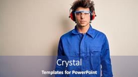  Presentation with simple - Cool new presentation theme with young-constructor-man-wearing-uniform backdrop and a ocean colored foreground