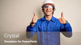  Presentation with winner - Cool new presentation design with young-constructor-man-wearing-uniform backdrop and a coral colored foreground