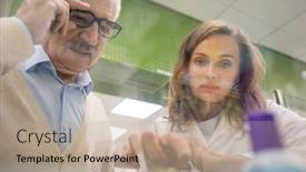  Presentation with helping man - Audience pleasing slides consisting of young-consultant-of-drugstore-showing backdrop and a coral colored foreground