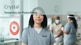  Presentation with patients - PPT layouts enhanced with young-contemporary-female-clinician background and a sky blue colored foreground