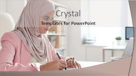  Presentation with office images - Colorful slide deck enhanced with young-contemporary-female-designer backdrop and a light gray colored foreground