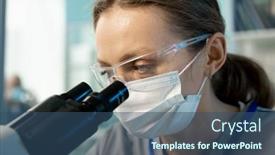  Presentation with laboratory chemical - Slide deck with young-contemporary-female-scientist background and a ocean colored foreground