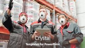  Presentation with intercultural - Cool new slide set with young-contemporary-intercultural-warehouse-workers backdrop and a tawny brown colored foreground