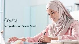  Presentation with office images - Beautiful theme featuring young-contemporary-muslim-female-designer backdrop and a sky blue colored foreground