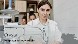  Presentation with sewing machine - Slide deck having young-contemporary-seamstress-looking background and a light gray colored foreground