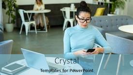  Presentation with scrolling - PPT theme featuring young-contemporary-woman-in-eyeglasses background and a light blue colored foreground