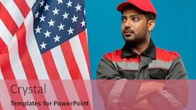  Presentation with ethnicity - PPT theme having young-contemporary-worker-or-repairman background and a coral colored foreground