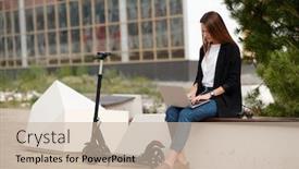  Presentation with urban green - Cool new presentation design with young-contemporary-yoman-with-long backdrop and a soft green colored foreground