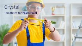  Presentation with repair - Audience pleasing PPT theme consisting of young-contractor-doing-repair-works backdrop and a sky blue colored foreground