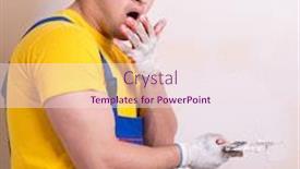  Presentation with plaster - Beautiful slides featuring young-contractor-employee-applying-plaster backdrop and a sky blue colored foreground