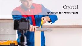  Presentation with blog - PPT theme consisting of young-contractor-recording-video and a sky blue colored foreground