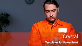  Presentation with dark - Theme with young-convict-man-sitting background and a crimson colored foreground