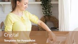  Presentation with packs - Amazing slide set having young-cook-woman-packs-cupcakes backdrop and a coral colored foreground