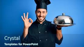  Presentation with beard - Slides with young-cooker-man-with-beard background and a navy blue colored foreground