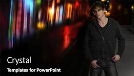  Presentation with colorful eye - Audience pleasing PPT theme consisting of young cool male model with goth emo eye makeup outdoors on city colorful street at night backdrop and a black colored foreground