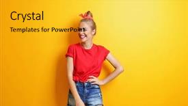  Presentation with cool - Presentation theme with young cool woman on yellow background and a yellow colored foreground