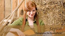  Presentation with barn - Cool new presentation with young country red-hair woman playing guitar in barn backdrop and a gold colored foreground