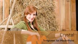  Presentation with barn - PPT theme consisting of young country red-hair woman playing guitar in barn background and a gold colored foreground