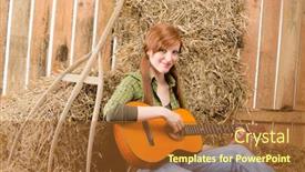  Presentation with barn - Amazing PPT theme having young country woman sitting on hay play guitar in barn backdrop and a red colored foreground