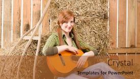  Presentation with barn - Audience pleasing slide deck consisting of young country woman sitting on hay with guitar in barn backdrop and a red colored foreground
