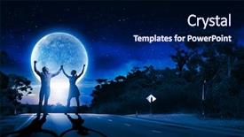  Presentation with fantasy full moon in night - Theme featuring studio portrait of a confident businessman posing against a gray background background and a gray colored foreground