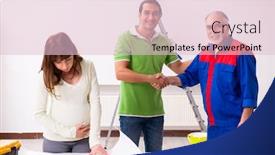  Presentation with home renovation - Colorful PPT layouts enhanced with young-couple-and-old-contractor backdrop and a lemonade colored foreground