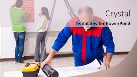  Presentation with renovation - Cool new presentation theme with young-couple-and-old-contractor backdrop and a lemonade colored foreground