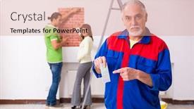  Presentation with renovation - Cool new presentation theme with young-couple-and-old-contractor backdrop and a coral colored foreground