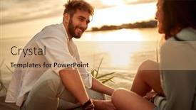  Presentation with romantic - Audience pleasing PPT theme consisting of young-couple-and-romantic-sunset backdrop and a coral colored foreground
