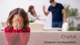  Presentation with conflict - Presentation theme featuring young-couple-and-their-daughter background and a coral colored foreground