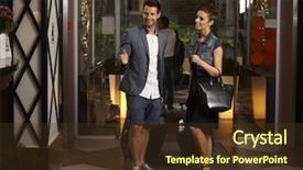  Presentation with lobby - Colorful presentation theme enhanced with young couple arriving at hotel backdrop and a tawny brown colored foreground