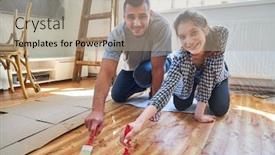  Presentation with new home - Beautiful slide set featuring young-couple-as-a-handyman backdrop and a coral colored foreground